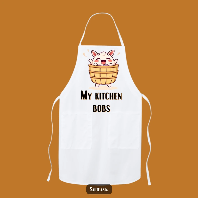 Funny Dim Sum Basket Apron: Cheerful Bobbing Character for Kitchen Fun