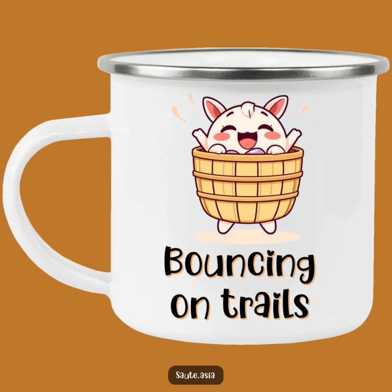 Funny Dim Sum Basket Camping Mug: Cheerful Bobbing Character Enamel Cup