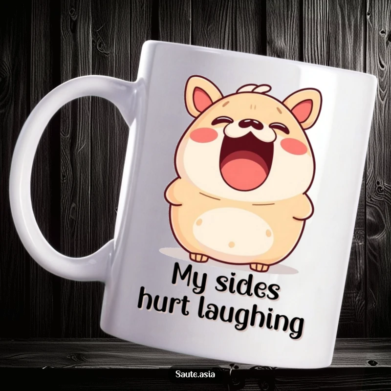 Funny bao bun mug with a wide open mouth, surprised and laughing uncontrollably, perfect for a humorous gift.
