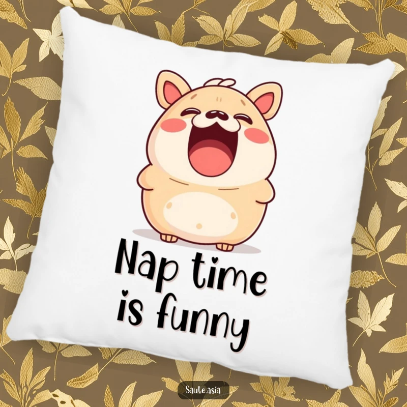 Funny bao bun pillow with a surprised expression and mouth wide open in laughter, soft and humorous decor.
