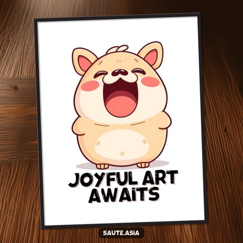 Funny bao bun digital art print, depicting a surprised character laughing heartily, ready to be printed.