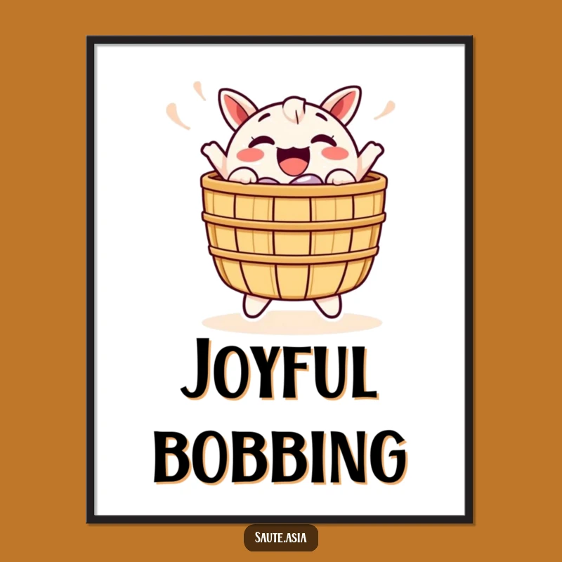 Funny Dim Sum Basket Poster: Cheerful Bobbing Character Art for Joyful Decor