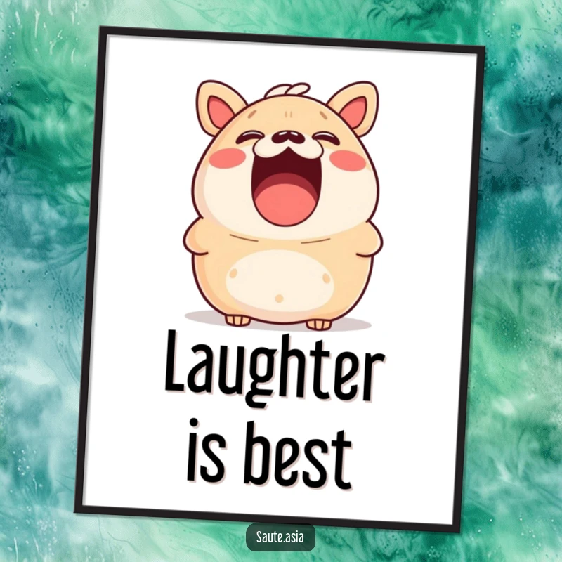 Funny bao bun poster showing a surprised character laughing out loud with its mouth wide open, humorous wall art.