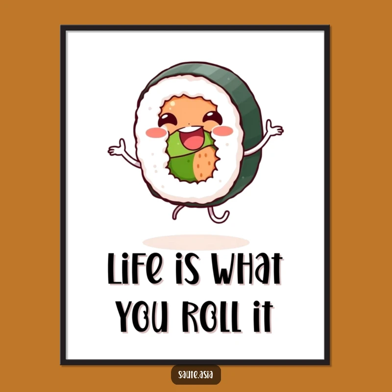 Free Printable Wall Art: Jovial Sushi Roll Dancing Delight