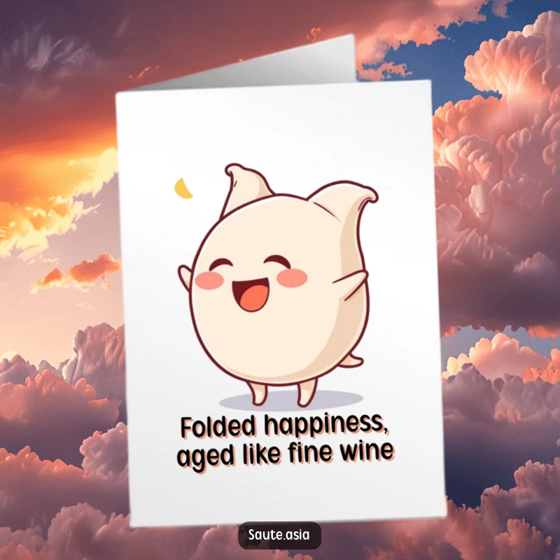 Funny Free Printable Gyoza Birthday Card: A laughing dumpling doing a comical flip.