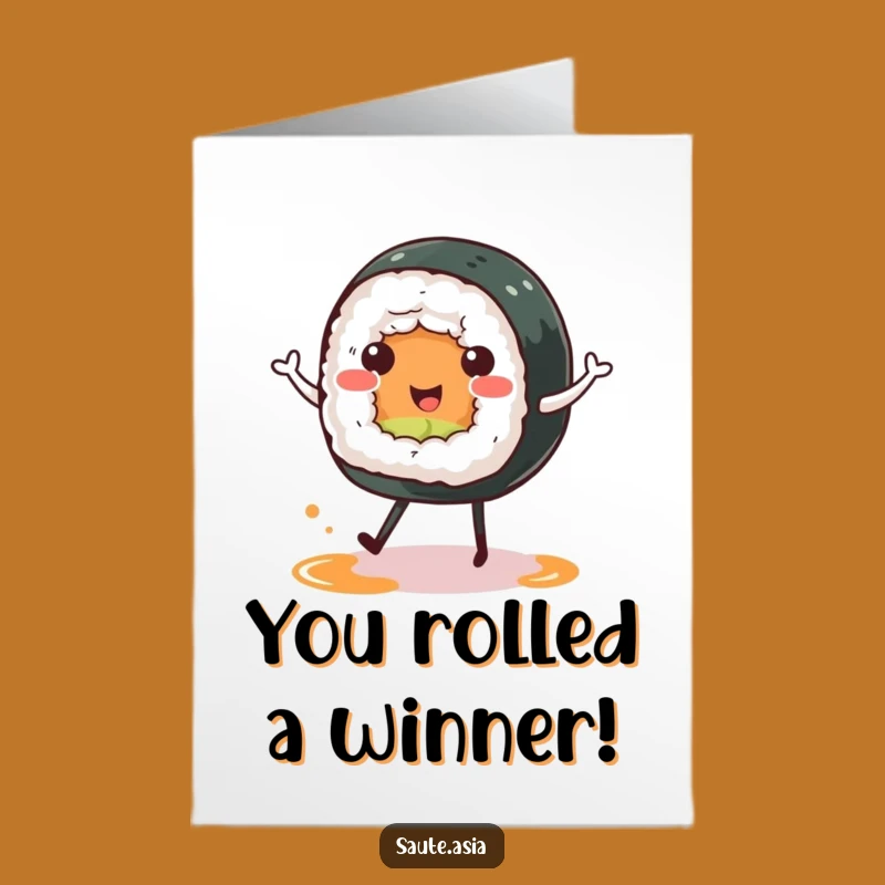 Free Printable Sushi Congrats Card: Dancing Roll Celebration for Big Wins