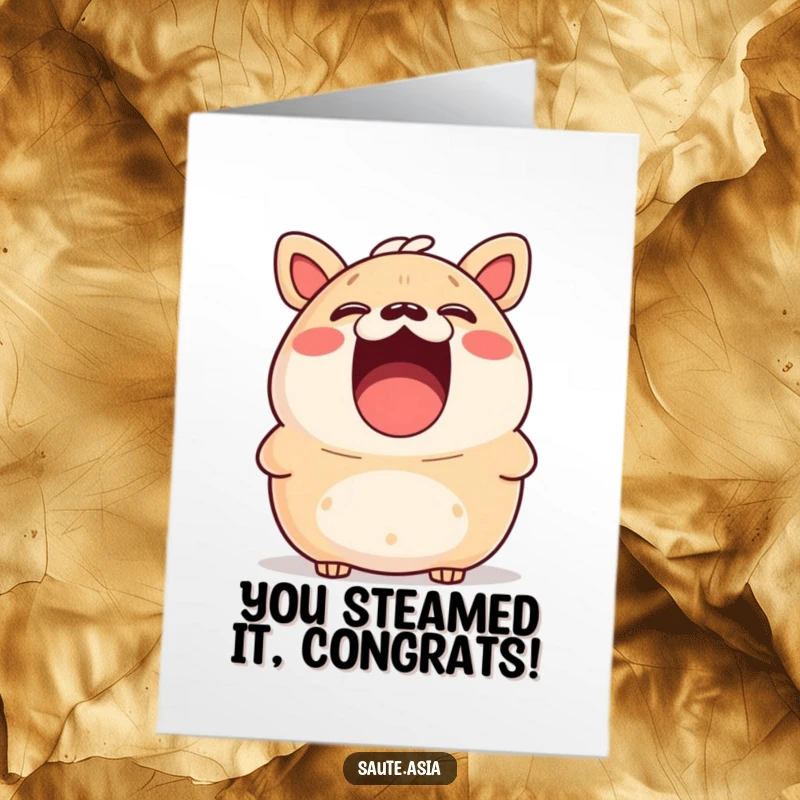 Funny Free Printable Congrats Card: A stunned bao bun exclaiming with laughter, perfect for celebrating unexpected news.