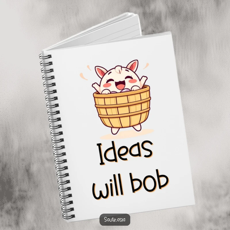 Funny Dim Sum Basket Notebook: A cheerful character joyfully bobs, perfect for writing down notes, ideas, and happy thoughts.