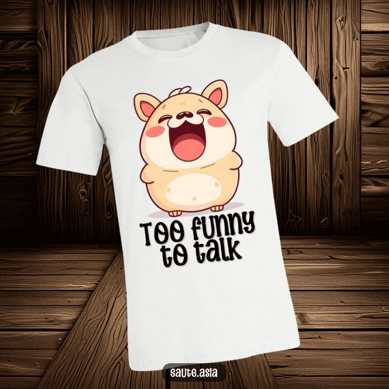 Funny bao bun t-shirt, mouth wide open in surprised laughter, expressing pure comedic delight, ideal for funny gifts.