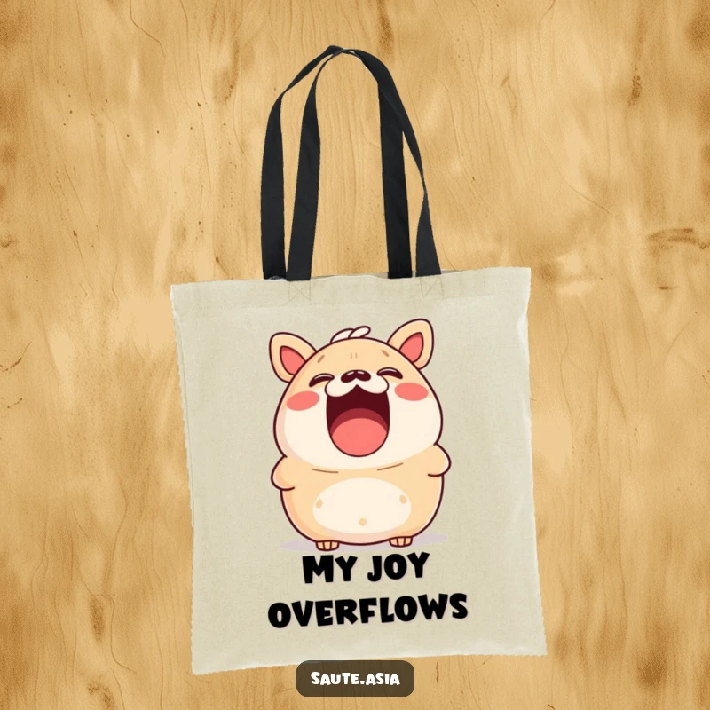 Funny bao bun tote bag, mouth wide open in surprised laughter, a humorous accessory for carrying essentials.